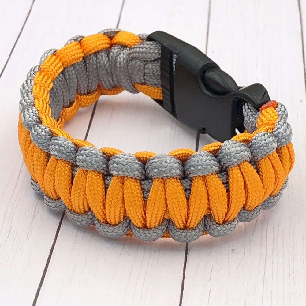 🍀 Orange & Light Blue Paracord Emergency Cord Unisex Buckle Bracelet
